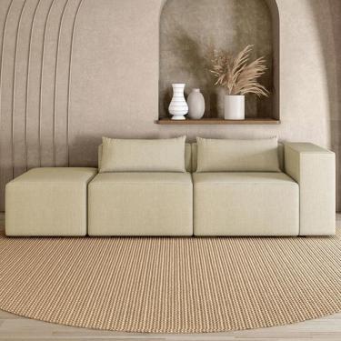 Imagem de Sofá 4 Lugares 283cm com Puff Esquerdo Fay Linho Bege Z55 - Mpozenato