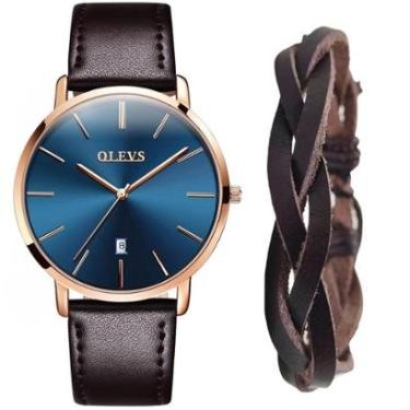 Imagem de Relógio Slim Masculino Quartzo + Pulseira Bracelete Couro-Masculino