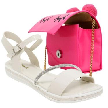 Imagem de Kit Sandalia Infantil Menina Tiras Strass Brilho E Bolsa Moderna De Po
