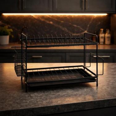 Imagem de KIT Escorredor De Louça 2 Andares Em Inox Capacidade De 17 Pratos E Po