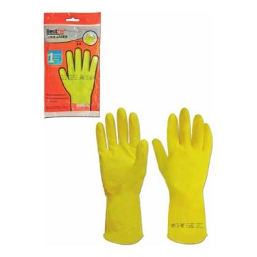 Imagem de Luva Látex Multiuso Amarela Tamanho G/8 Bestfer Resistente e Confortáv