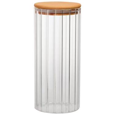 Imagem de Porta Mantimento Canelado 1L para Armazenamento em Vidro Borossilicato com Tampa de Bambu