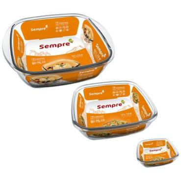 Imagem de Conjunto de Assadeiras Refratárias Quadradas Sempre em Vidro Sodacal Resistentes a Choques Térmicos para Forno