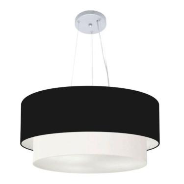 Imagem de Lustre Pendente Duplo Cilíndrico MD-4179 com Cúpula em Tecido Grande Bivolt Preto, Branco Vivare Brasil Iluminação