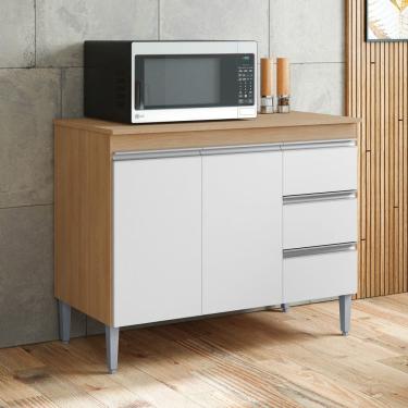 Imagem de Balcão Gabinete Cozinha Andréia 100cm 2 Portas Com Tampo MDP Amêndoa Branco - Desk Design