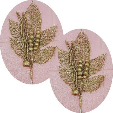 Imagem de Enfeite de Natal Flores Decoração para Árvore, Portas e Paredes com Frutinhas Glitter Dourado Outras