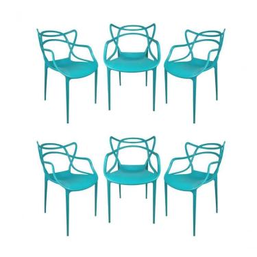 Imagem de Jogo 6 Cadeiras Allegra em Plástico Turquesa Empilháveis com Encosto Ergonômico para Sala de Jantar