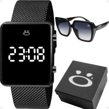 Imagem de Kit Relógio Digital e Óculos de Sol Feminino Orizom Maria com Display LED Pulseira Silicone