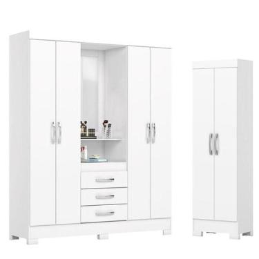 Imagem de Guarda Roupa 04 portas e 03 Gavetas Nápole com Armário Multiuso 2 Port