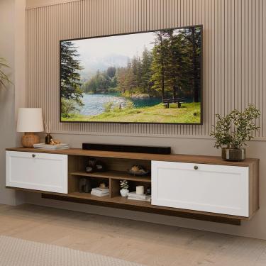 Imagem de Rack Suspenso para TV até 80 Polegadas 218 cm 2 Portas Rustic/Branco Vik Madesa