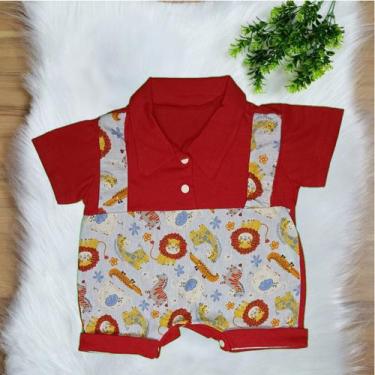 Imagem de Macacão Curto Bebe Menino Jardineira Com Gola Estampado RN a 03 Meses 