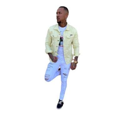 Imagem de Jaqueta Jeans Amarelo Casaco Masculina Slim Fit Rasgadinha - Austin cl