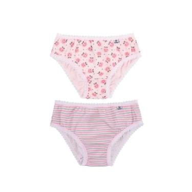 Imagem de Kit Delrio 2 Calcinhas Infantil 504223 Rosa, M, Rosa, Macas, Listras