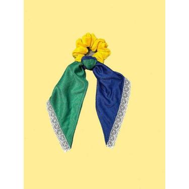 Imagem de Scrunchie com Lenço - Brasil Azul e Verde - Afterglow Atelier
