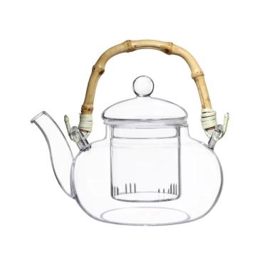Imagem de Chaleira com Infusor em Vidro Borossilicato 600ML com Alça de Bambu para Chá Transparente Hauskraft