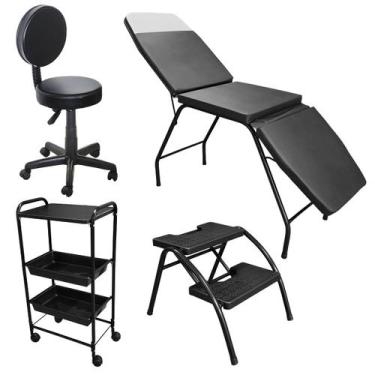 Imagem de Kit Completo Clínica Estética Maca 3 posições, Mocho com Encosto e Aro