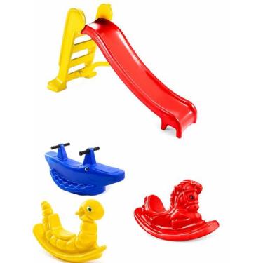 Imagem de Kit Infantil Escorregador Médio com 2 Gangorras 1 Lugar e 1 Gangorra 2