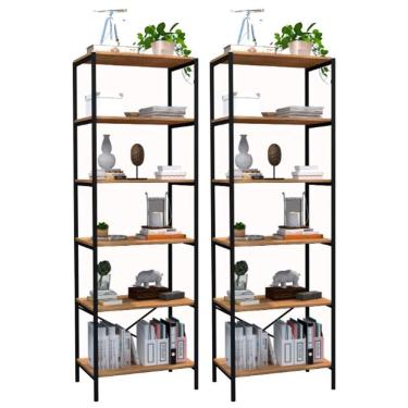 Imagem de Kit 2 Estantes Livreiro Multiuso Estilo Industrial 180cm 6 Prateleiras Trento Demolição...