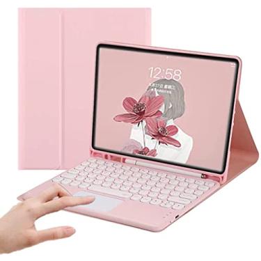 Imagem de AnMengXinLing Capa de Teclado para iPad 10.2/10.5 com Touchpad e Porta-lápis - Capa Inteligente de Couro Fino para iPad Air 3/Pro 10.5, Rosa