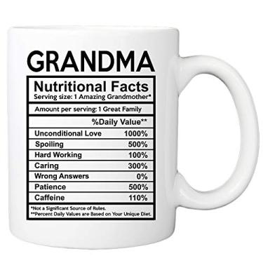 Imagem de MyCozyCups Gift For Grandma - Caneca de café de fatos nutricionais da vovó - Nova mordaça divertida presente de família para aniversário, Natal, aniversário, Dia dos Namorados - Incrível copo de avó, Branco, 11oz, 1
