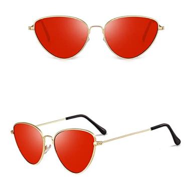 Imagem de Óculos de sol retro olho de gato feminino amarelo rosa lente óculos de sol armação de metal uv400 óculos de condução óculos de sol, 7, china