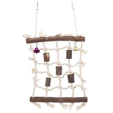 Imagem de GLOGLOW Brinquedo de suspensão de periquito, bloco de madeira de corda de algodão para escalada brinquedo de mastigação cordas penduradas brinquedo de balanço atividade de pássaros parede de forrageamento 3 peças de madeira para pássaros