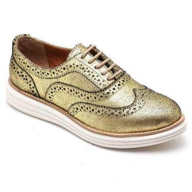 Imagem de Sapato Oxford Plataforma Feminino Couro Nobuck 300 Ouro - Qa Calçados