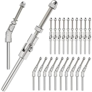 Imagem de BLIKA Pacote com 20 T316 Aço Inoxidável Ângulo Ajustável de 180 Graus Swage Rosqueado Terminal de Tensão para Cabo de Fio de 3/16", Trilhos de Cabo Ângulo