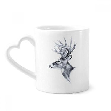 Imagem de Sketch Deer Caneca preta e branca café cerâmica copo de coração de vidro