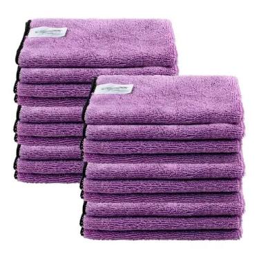 Imagem de Kit 20 Flanelas de Microfibra 40x60 Low Com Costura Purple Autoamerica, Flanelas de linha profissional.