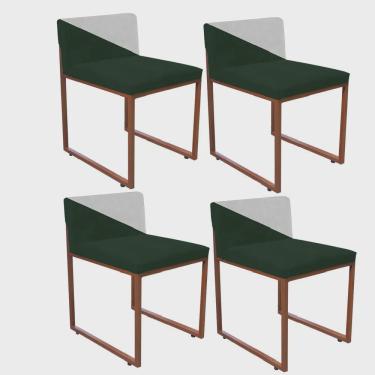 Imagem de Kit 04 Cadeira Office Lee Duo Sala de Jantar Industrial Ferro Bronze Suede Verde e Branco - Ahazzo Móveis