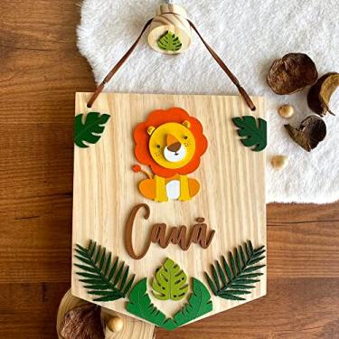 Imagem de Porta Maternidade - Flâmula Safari Leão Com Folhagem