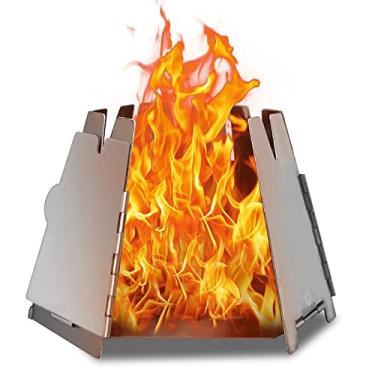 Imagem de Fogão de madeira dobrável hexagonal de aço inoxidável fogão de acampamento fogões a queimar bolso ao ar livre para piquenique caminhadas ultraleve à prova de vento fornalha de emergência, prata, 13 * 10,4 cm