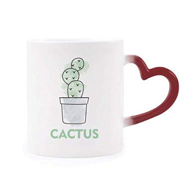 Imagem de Suculentas de cacto em vaso para aquarela com planta sensível ao calor, caneca de grés que muda de cor vermelha