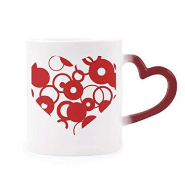 Imagem de Caneca vermelha do Dia dos Namorados com anel de coração sensível ao calor, copo de grés que muda de cor vermelha