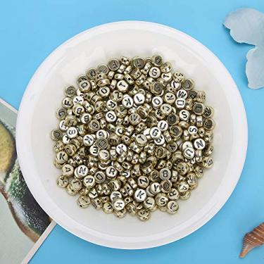 Imagem de Conjunto de miçangas de letras, organizador de contas de alfabeto 500 peças de contas acrílicas, para artesanato DIY (dourado)