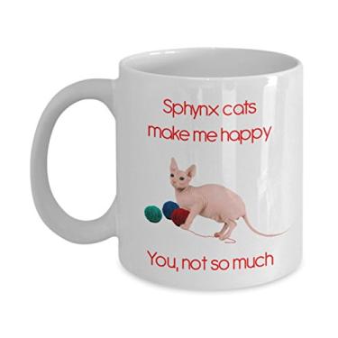 Imagem de Caneca de gato Sphinx - Sphynx Cats Make Me Happy - Caneca de café de cacau quente divertido - ideia de de Natal