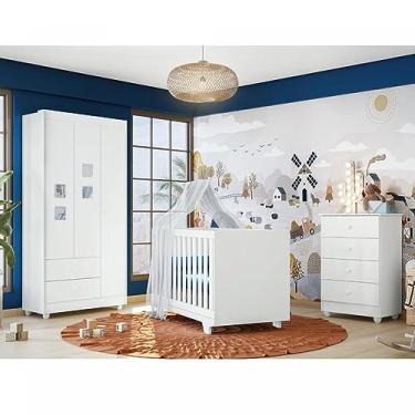 Imagem de Quarto de Bebê Completo com Guarda Roupa 3 Portas, Cômoda e Berço Mini Cama Life Siena Móveis Branco