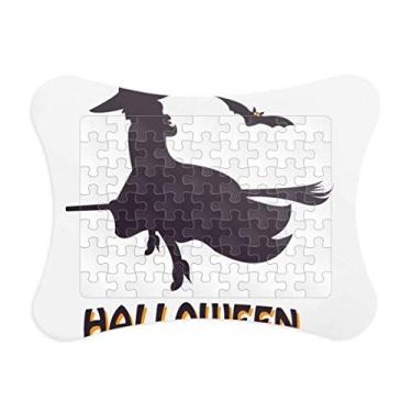 Imagem de Witches Ride Broomsticks Morcego Halloween Moldura de quebra-cabeça Decoração Enfeite de jogo