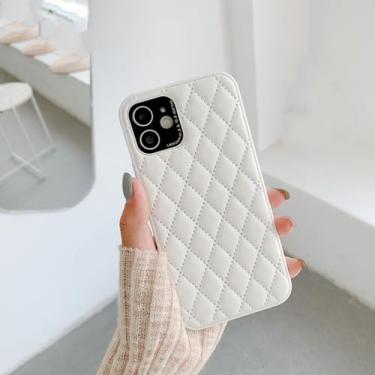 Imagem de Capa de telefone de couro duro com treliça de proteção de pára-choques de luxo para iPhone 13 12 Pro Max 7 8 Plus X XS XR 11 SE 2022 Capa de lente de metal, branca, para iPhone 12Pro
