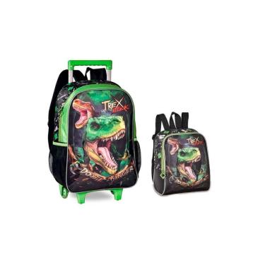 Imagem de Kit Escolar Dinossauro Mochila Rodas Costas + Lancheira