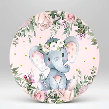 Imagem de Iydamc Pano de fundo de elefante chá de bebê revelação de gênero elefante fofo floral cabine de fotos pano de fundo elefante aniversário para menina fundo de fotografia suprimentos de festa Dia-2,2 m W-3924