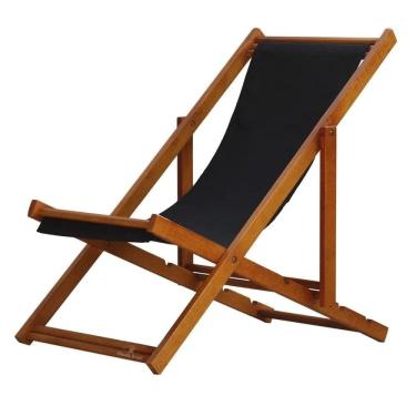 Imagem de Espreguiçadeira Preguiçosa Dobrável sem Braço Envernizada Tecido Preto Preto