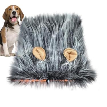 Imagem de Cjupzi Fantasia de cachorro, fantasia de crina de cachorro - Peruca para cachorro com fantasia extravagante para animais de estimação - Peruca realista de fantasia de juba de cachorro com orelhas de