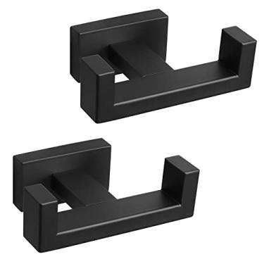 Imagem de NearMoon Gancho duplo para toalha de banho - SUS304 suporte de toalha quadrado de aço inoxidável, resistente à ferrugem gancho de revestimento duplo para banheiro sala de estar cozinha montado na parede, pacote com 2 (preto fosco)