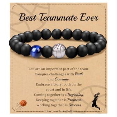 Imagem de Futebol Beisebol Basquete Presentes de Futebol Masculino Pulseiras com Contas Natural Olho de Tigre Pulseira Masculina Aniversário Presentes de Formatura para Filho Neto Bônus Filho Namorado Irmão,