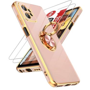 Imagem de LeYi Capa para celular Moto G Power 5G 2023: com protetor de tela de vidro temperado [2 unidades] Suporte magnético giratório de 360°, suporte magnético banhado a ouro rosa, capa para Motorola G Power