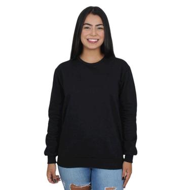 Imagem de Moletom Gola Redonda Liso Feminino Blusa de Frio sem Capuz-Feminino