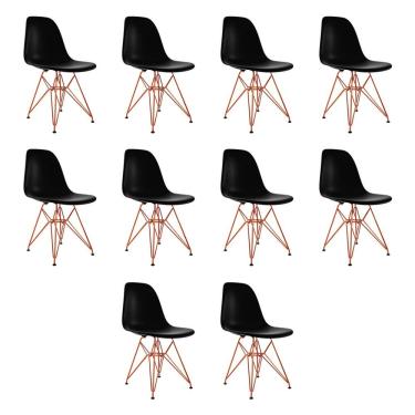 Imagem de Kit 10 Cadeiras Jantar Assento Preto Eiffel Eames Base Ferro Cobre