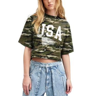 Imagem de Camiseta feminina com bandeira americana patriótica de 4 de julho camiseta manga curta Memorial Day camiseta cropped para meninas, #07-ag, XXG